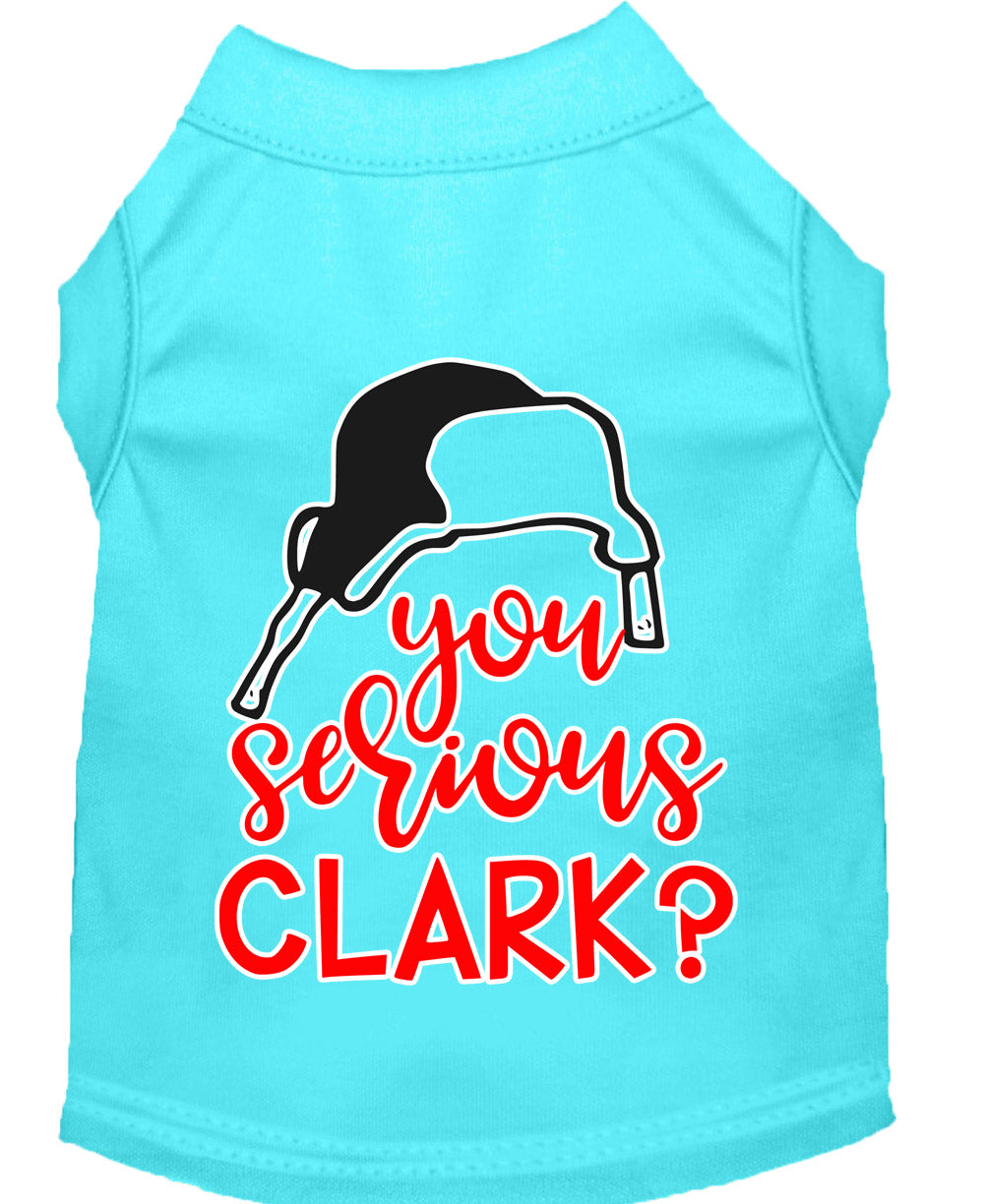 A festive Christmas shirt for dogs and cats featuring the phrase 'You Serious, Clark?' in a playful design, made from soft cotton and polyester blend.