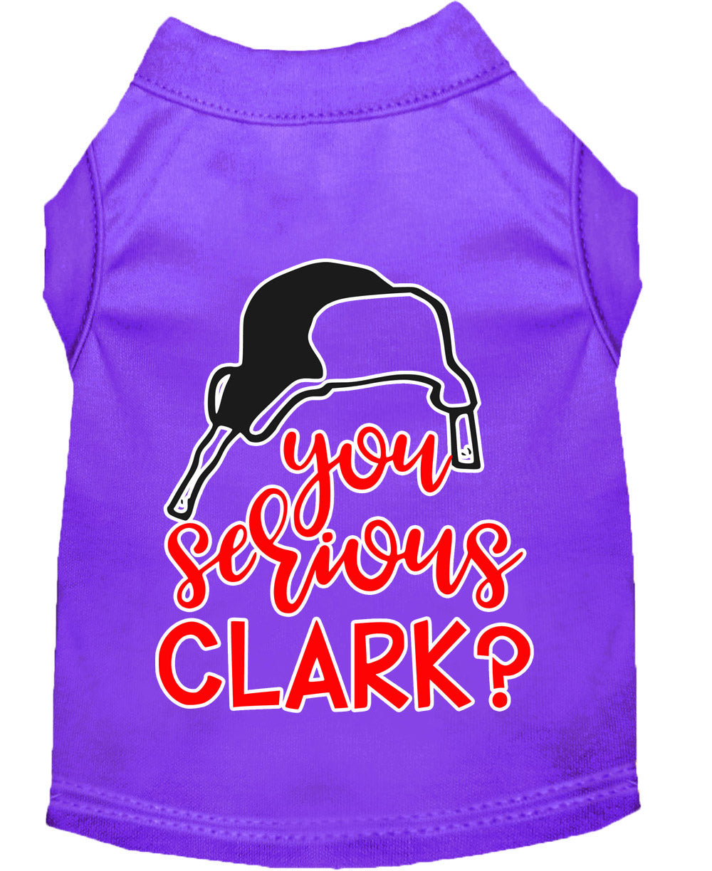 A festive Christmas shirt for dogs and cats featuring the phrase 'You Serious, Clark?' in a playful design, made from soft cotton and polyester blend.