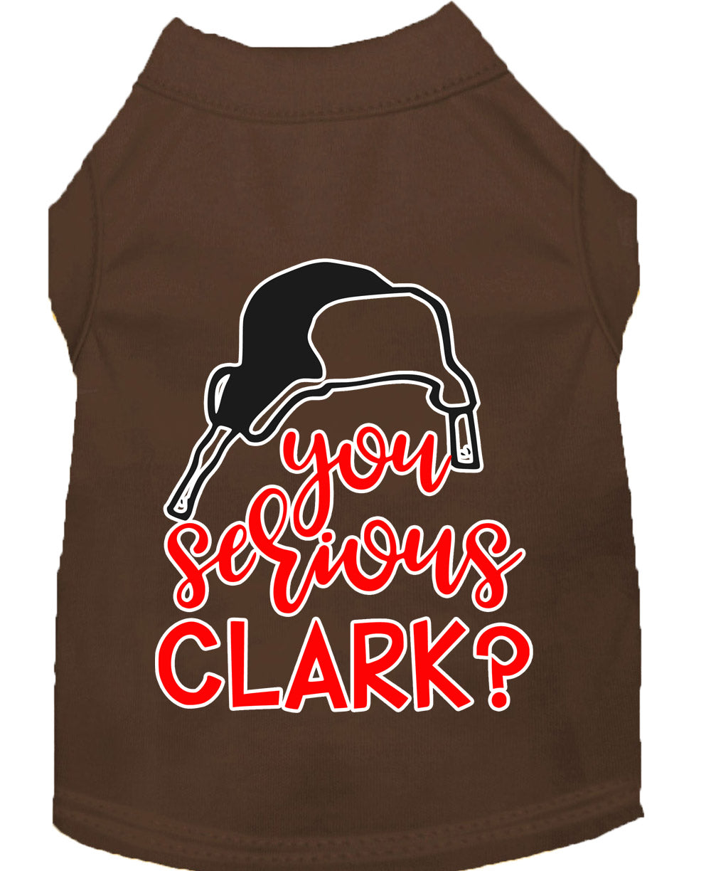 A festive Christmas shirt for dogs and cats featuring the phrase 'You Serious, Clark?' in a playful design, made from soft cotton and polyester blend.