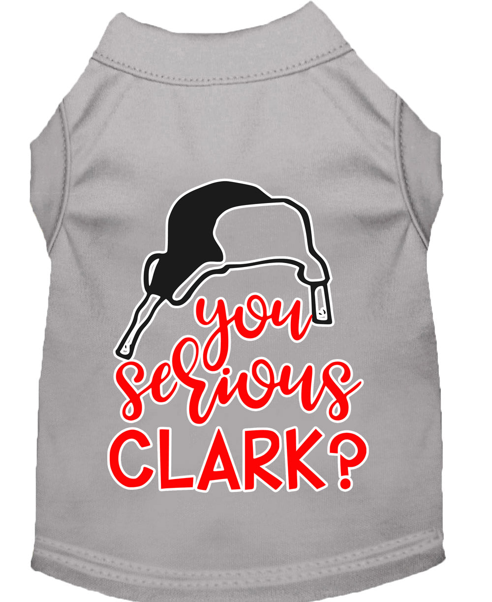 A festive Christmas shirt for dogs and cats featuring the phrase 'You Serious, Clark?' in a playful design, made from soft cotton and polyester blend.