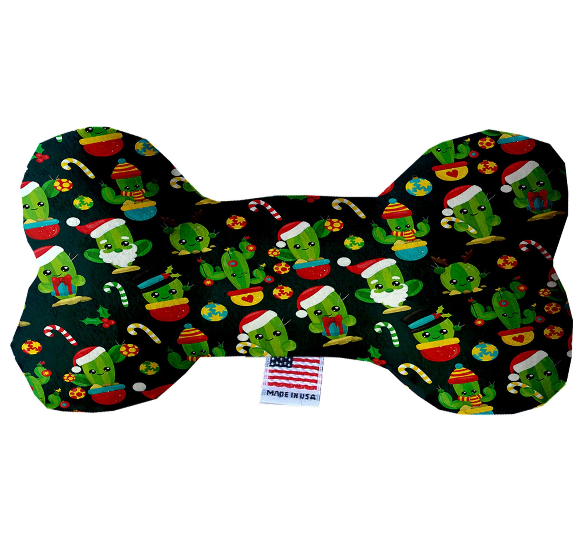 Christmas Cactus plush bone toy for dogs, featuring a festive design and soft texture, perfect for safe playtime.