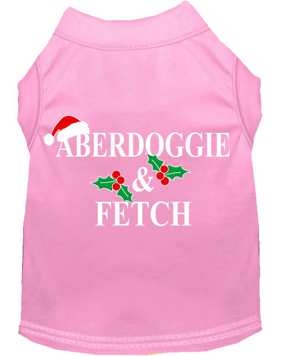 A festive Christmas Screenprinted Dog Shirt featuring the design 'Aberdoggie & Fetch', made from a soft cotton-polyester blend, perfect for holiday celebrations.