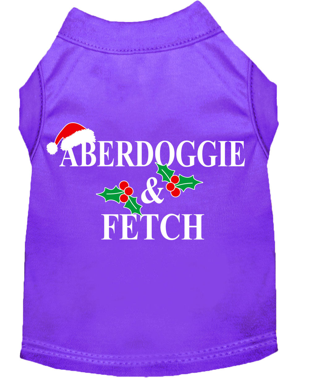 A festive Christmas Screenprinted Dog Shirt featuring the design 'Aberdoggie & Fetch', made from a soft cotton-polyester blend, perfect for holiday celebrations.