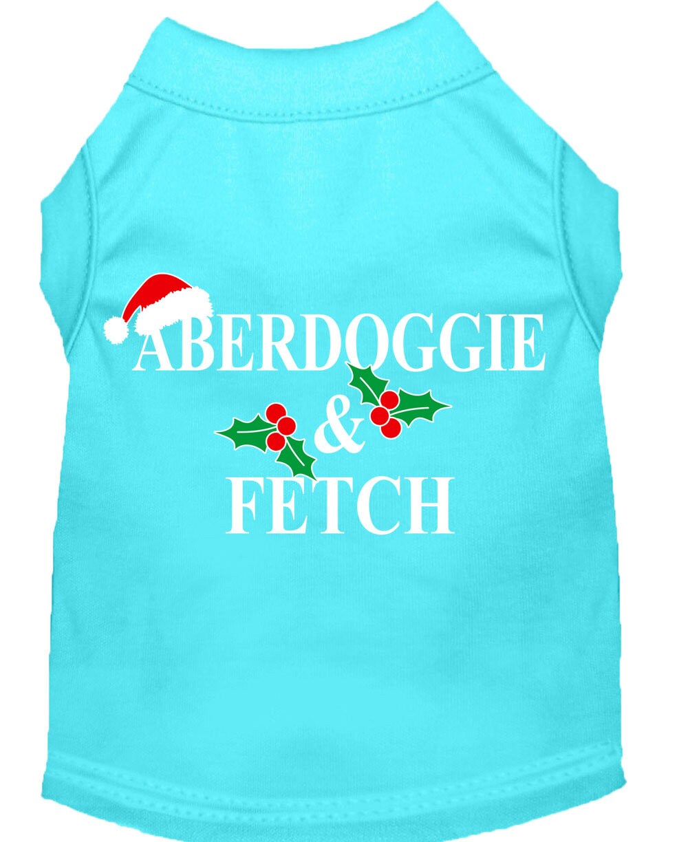 A festive Christmas Screenprinted Dog Shirt featuring the design 'Aberdoggie & Fetch', made from a soft cotton-polyester blend, perfect for holiday celebrations.