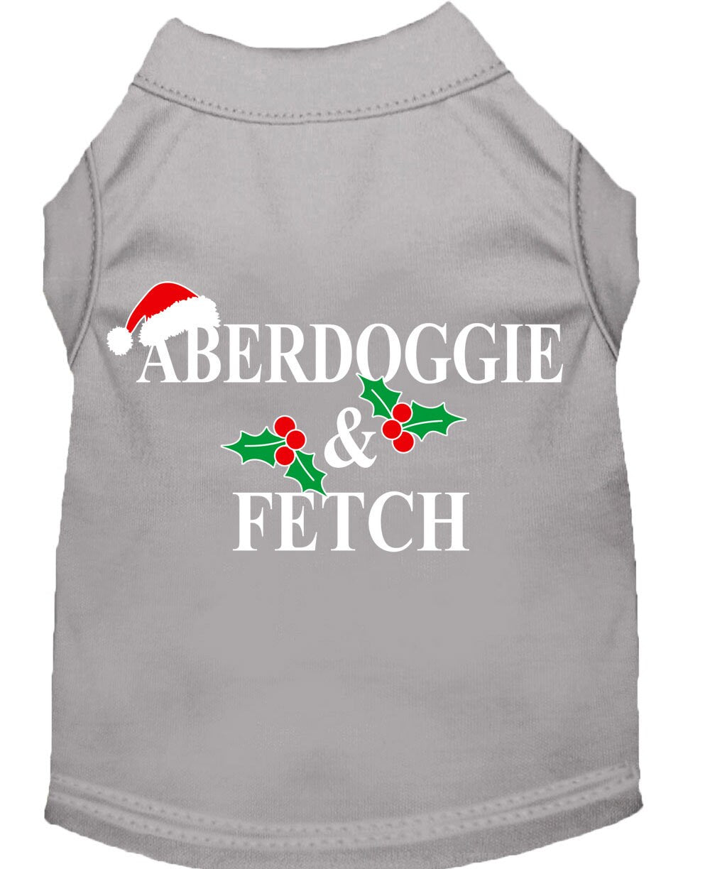 A festive Christmas Screenprinted Dog Shirt featuring the design 'Aberdoggie & Fetch', made from a soft cotton-polyester blend, perfect for holiday celebrations.