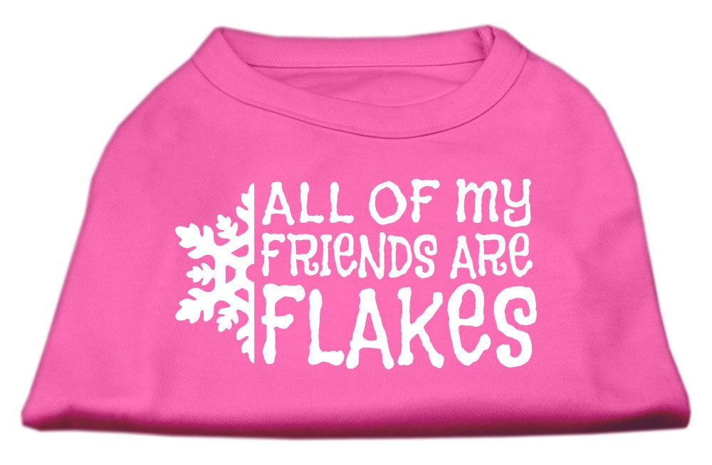 A festive Christmas dog shirt featuring the phrase 'All My Friends Are Flakes', designed for comfort and durability.