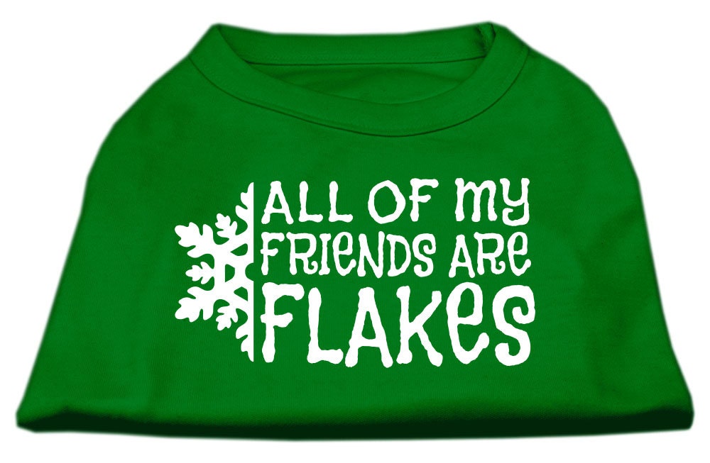 A festive Christmas dog shirt featuring the phrase 'All My Friends Are Flakes', designed for comfort and durability.