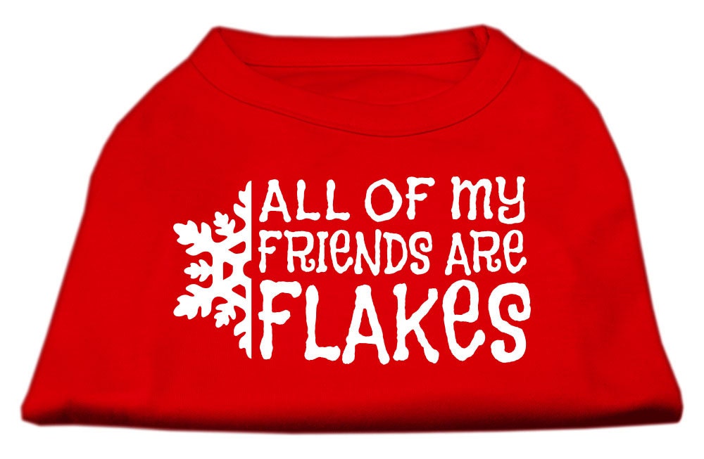 A festive Christmas dog shirt featuring the phrase 'All My Friends Are Flakes', designed for comfort and durability.
