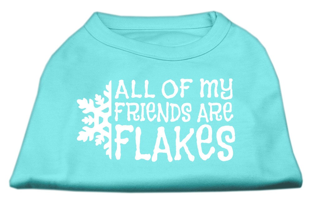 A festive Christmas dog shirt featuring the phrase 'All My Friends Are Flakes', designed for comfort and durability.