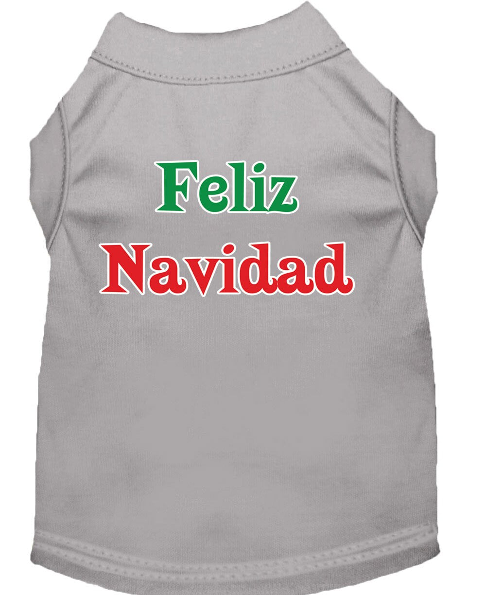 A festive Christmas dog shirt featuring 'Feliz Navidad' print, designed for comfort and durability, suitable for all dog breeds.