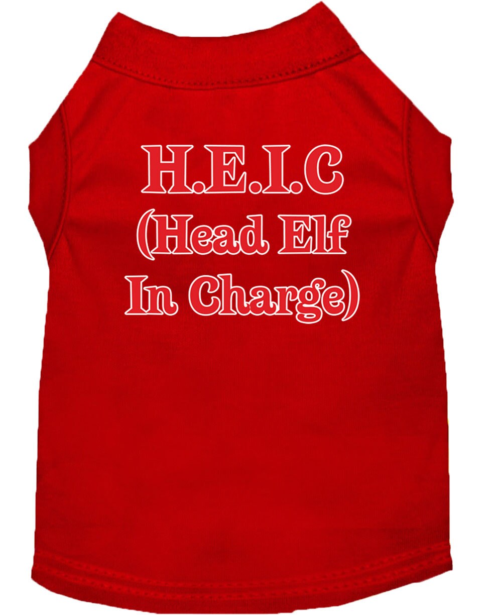 A festive Christmas dog shirt featuring the text 'Head Elf In Charge', designed for comfort and style.