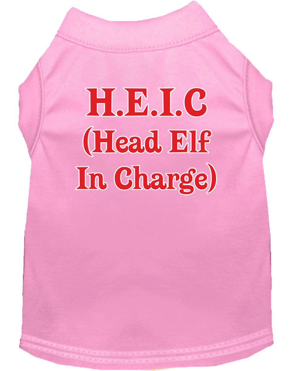 A festive Christmas dog shirt featuring the text 'Head Elf In Charge', designed for comfort and style.