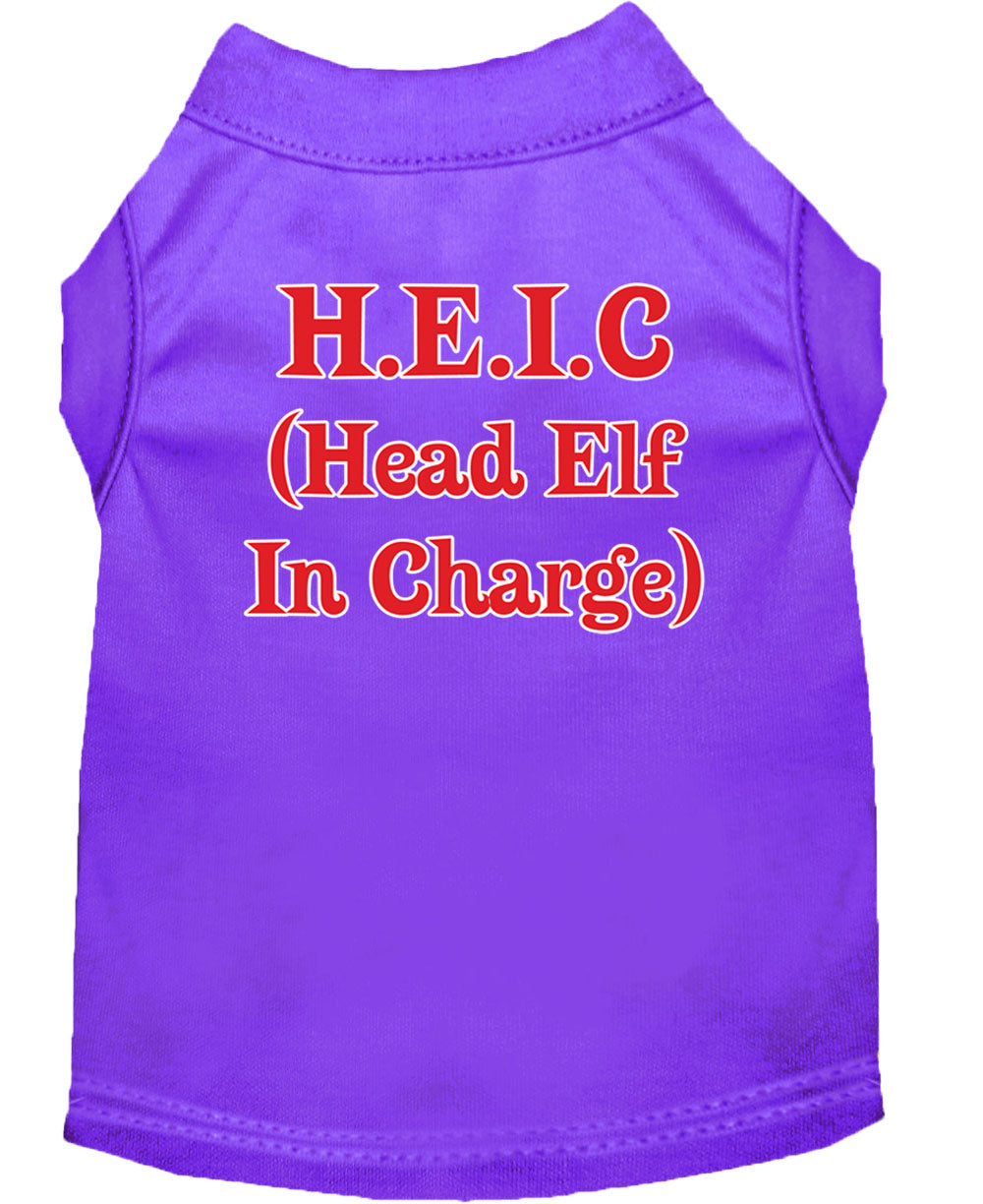 A festive Christmas dog shirt featuring the text 'Head Elf In Charge', designed for comfort and style.