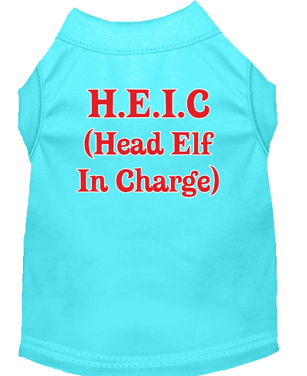 A festive Christmas dog shirt featuring the text 'Head Elf In Charge', designed for comfort and style.
