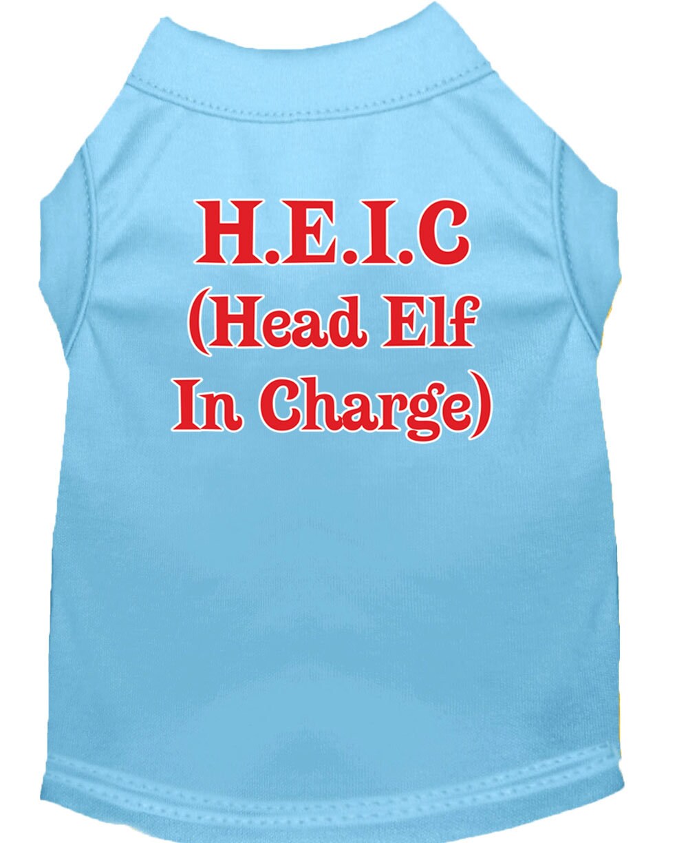 A festive Christmas dog shirt featuring the text 'Head Elf In Charge', designed for comfort and style.