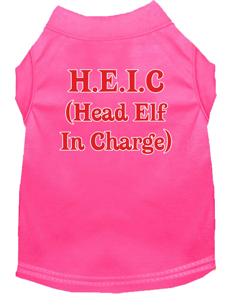 A festive Christmas dog shirt featuring the text 'Head Elf In Charge', designed for comfort and style.