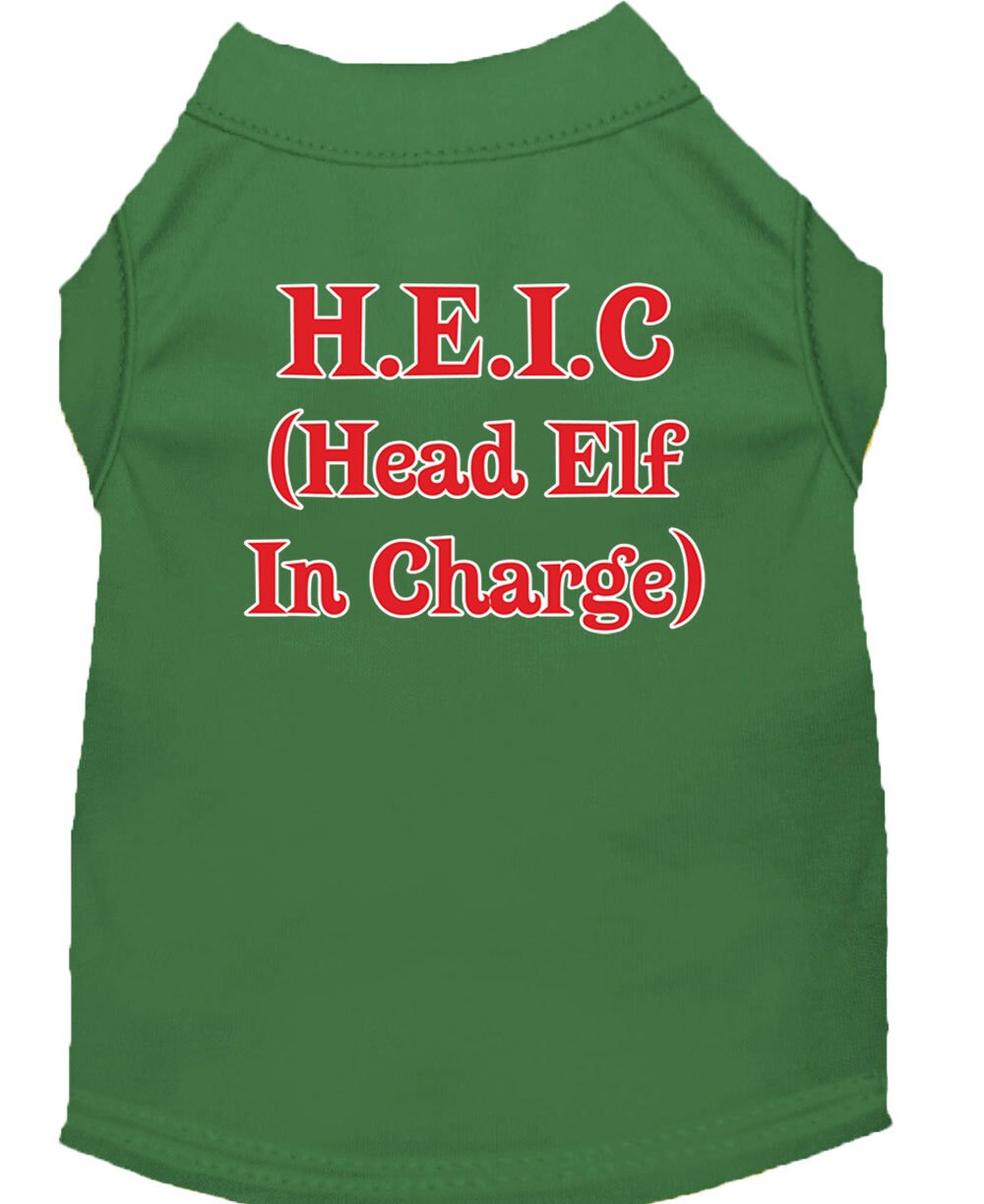 A festive Christmas dog shirt featuring the text 'Head Elf In Charge', designed for comfort and style.
