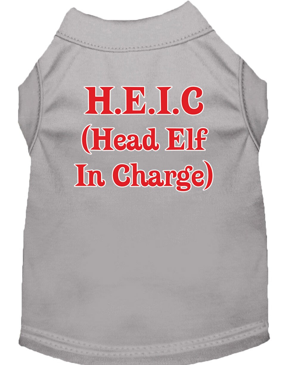 A festive Christmas dog shirt featuring the text 'Head Elf In Charge', designed for comfort and style.