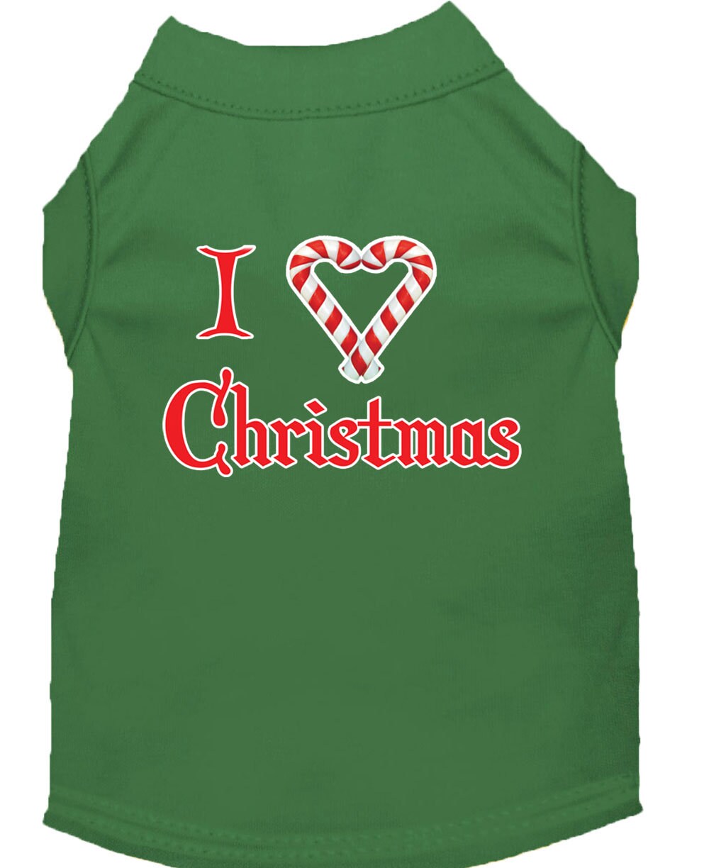 A soft and comfy Christmas dog shirt featuring the text 'I Heart Christmas', perfect for festive occasions.