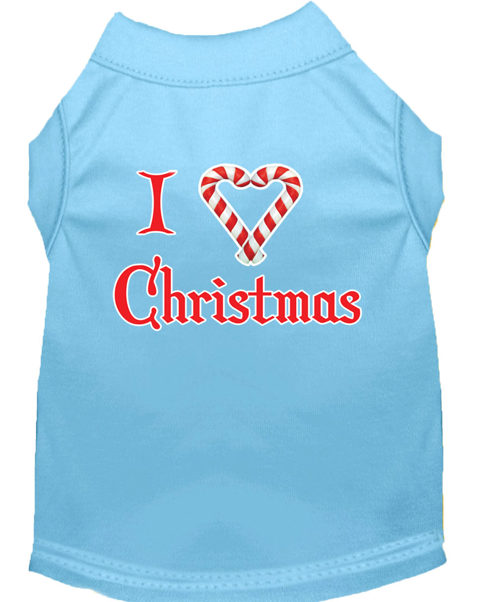 A soft and comfy Christmas dog shirt featuring the text 'I Heart Christmas', perfect for festive occasions.