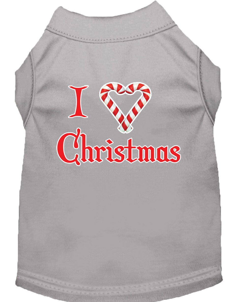 A soft and comfy Christmas dog shirt featuring the text 'I Heart Christmas', perfect for festive occasions.