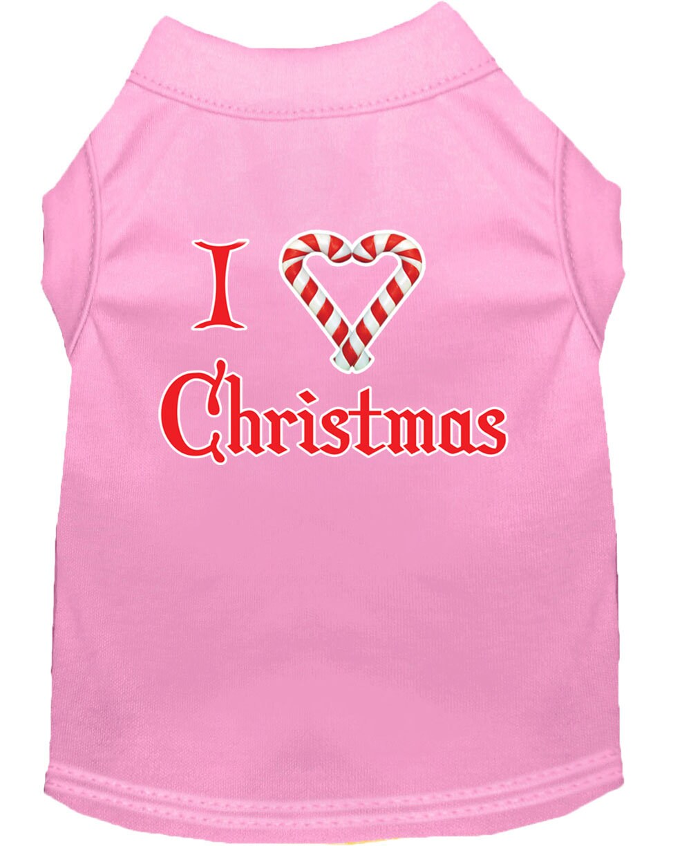 A soft and comfy Christmas dog shirt featuring the text 'I Heart Christmas', perfect for festive occasions.