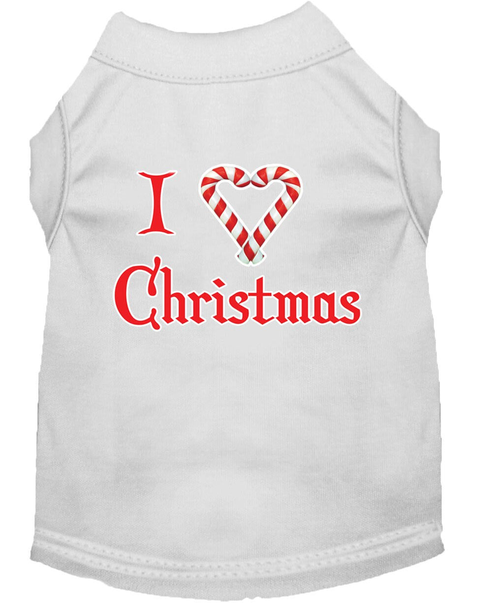 A soft and comfy Christmas dog shirt featuring the text 'I Heart Christmas', perfect for festive occasions.