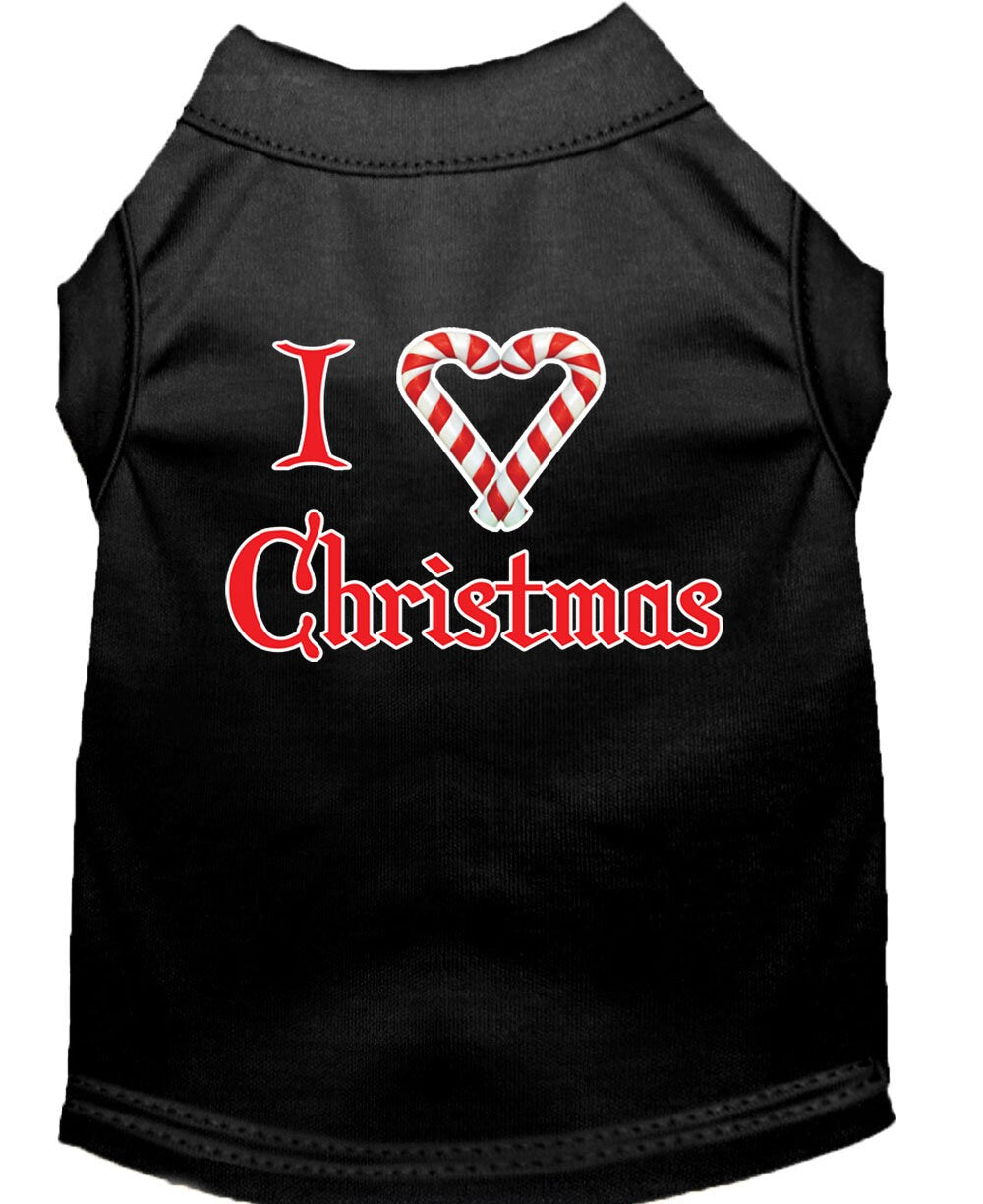 A soft and comfy Christmas dog shirt featuring the text 'I Heart Christmas', perfect for festive occasions.