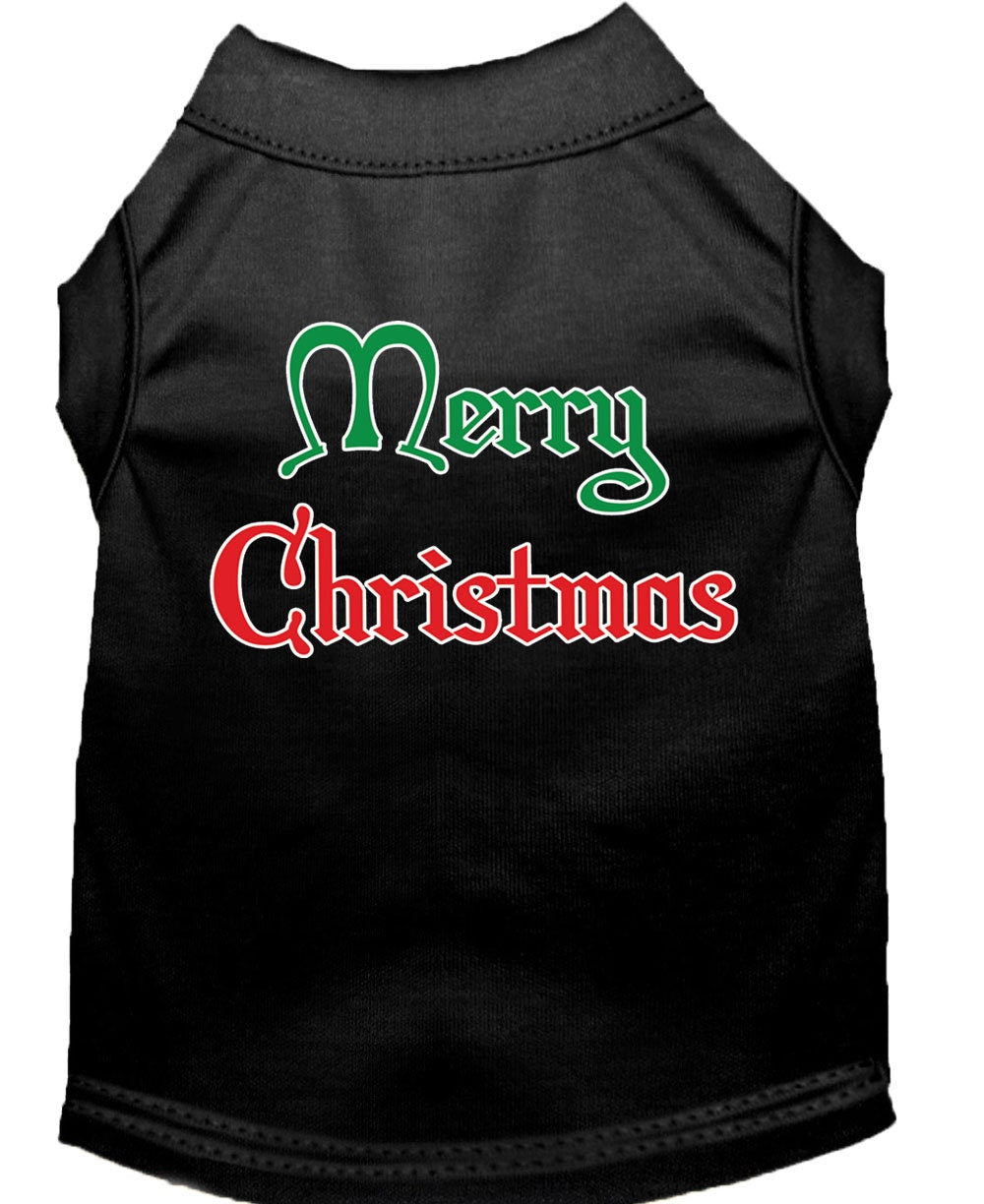 A soft and comfy Christmas Screenprinted Dog Shirt featuring the text 'Merry Christmas', perfect for festive celebrations.