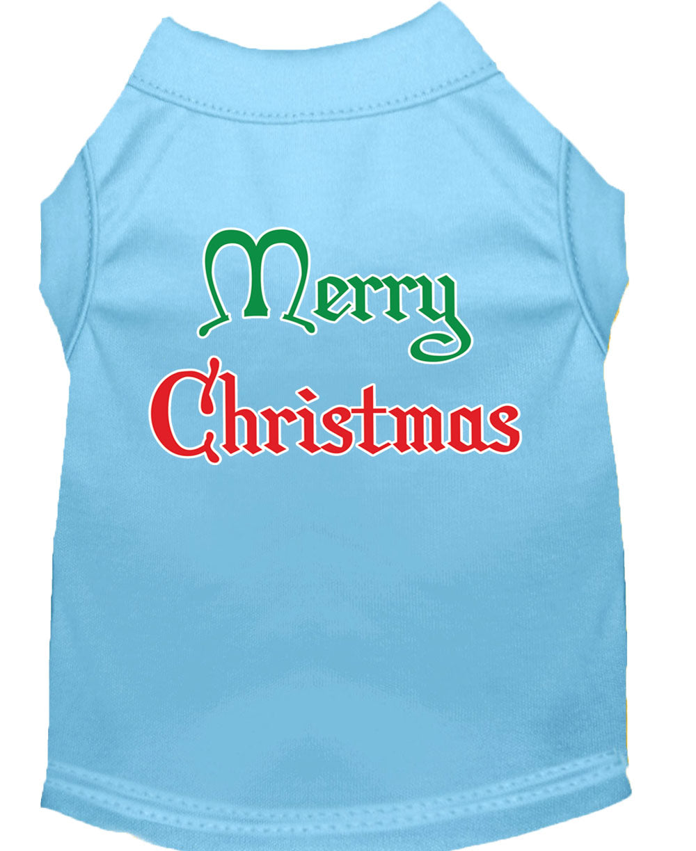 A soft and comfy Christmas Screenprinted Dog Shirt featuring the text 'Merry Christmas', perfect for festive celebrations.