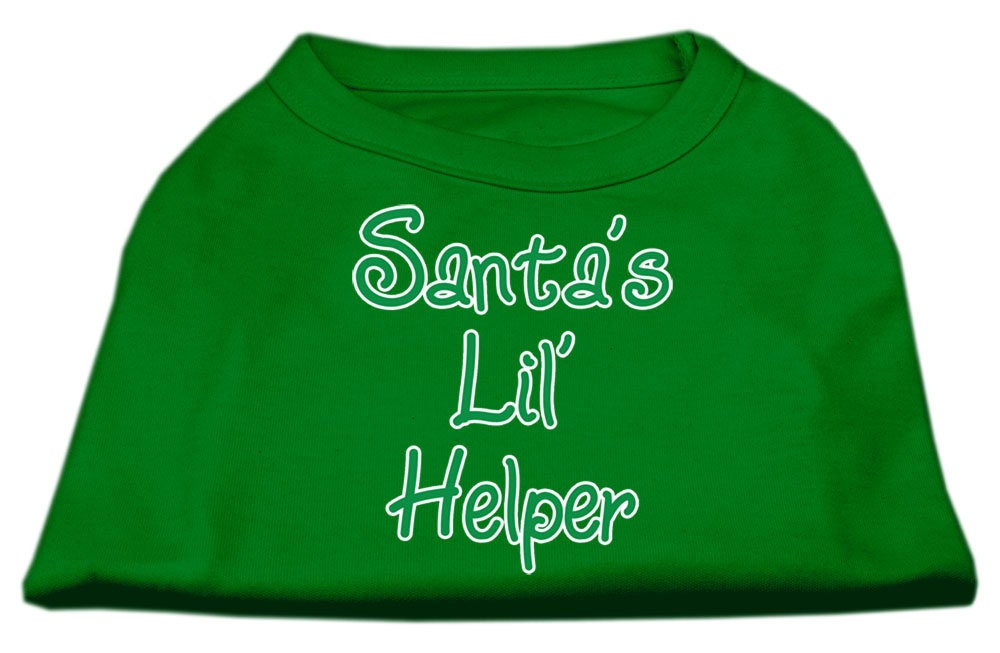 A festive Christmas dog shirt featuring 'Santa's Lil Helper' screenprint, made from soft cotton-polyester blend, perfect for holiday celebrations.