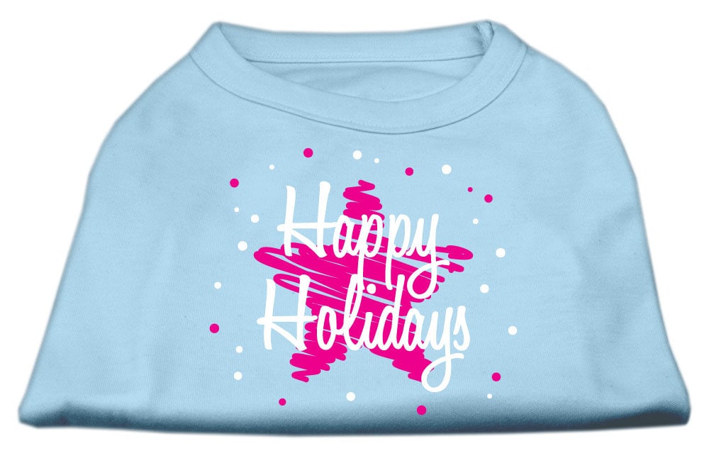 A festive Christmas Screenprinted Dog Shirt featuring the design 'Scribble Happy Holidays', made from soft cotton-polyester blend.