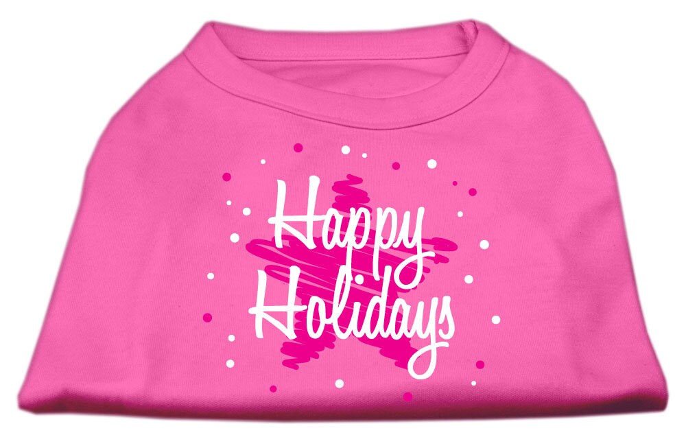 A festive Christmas Screenprinted Dog Shirt featuring the design 'Scribble Happy Holidays', made from soft cotton-polyester blend.