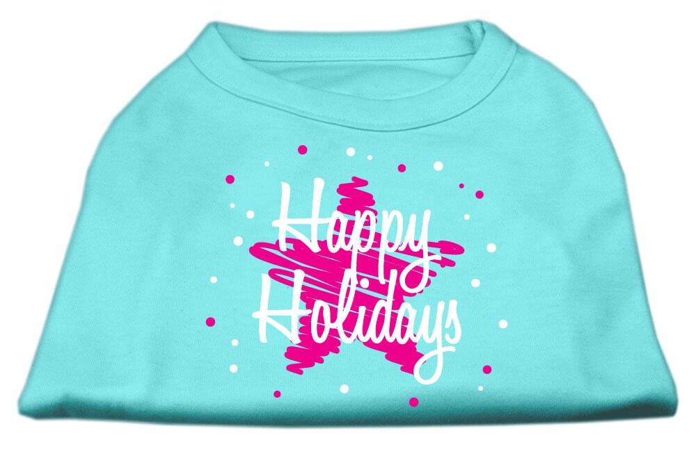 A festive Christmas Screenprinted Dog Shirt featuring the design 'Scribble Happy Holidays', made from soft cotton-polyester blend.