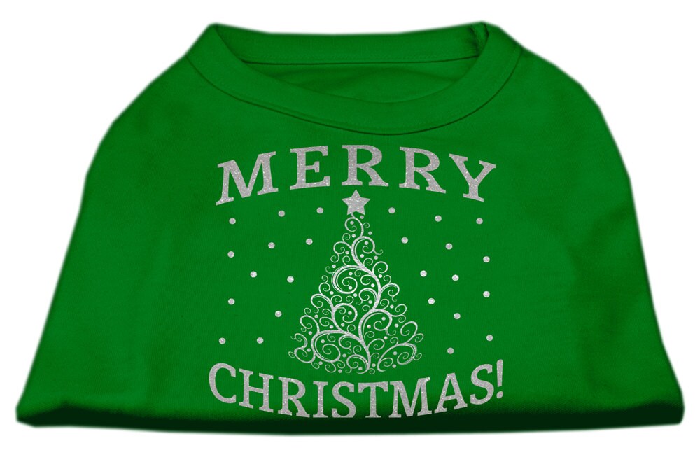 A soft and comfy Christmas dog shirt featuring a shimmering Christmas tree design, perfect for festive occasions.