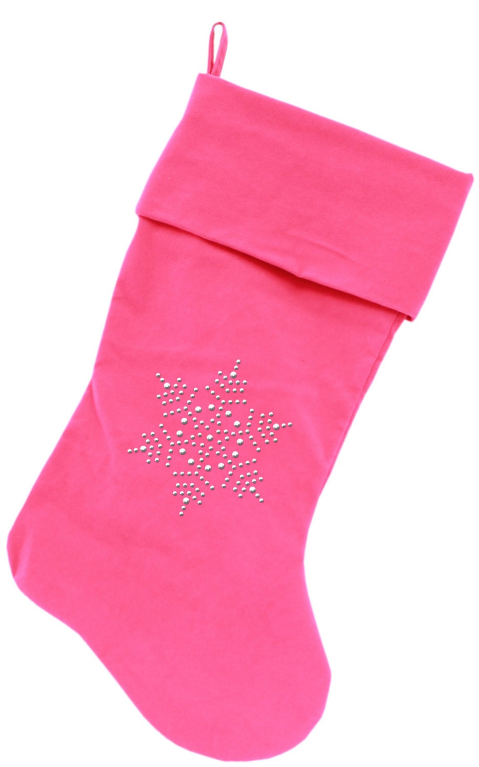 Elegant Christmas stocking featuring a rhinestone snowflake design, made from soft velvet, perfect for holiday decor.