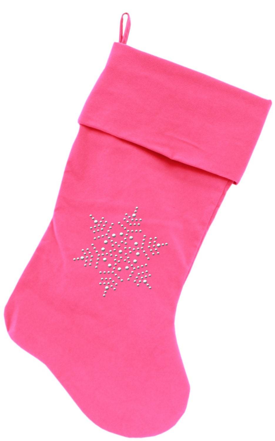 Elegant Christmas stocking featuring a rhinestone snowflake design, made from soft velvet, perfect for holiday decor.