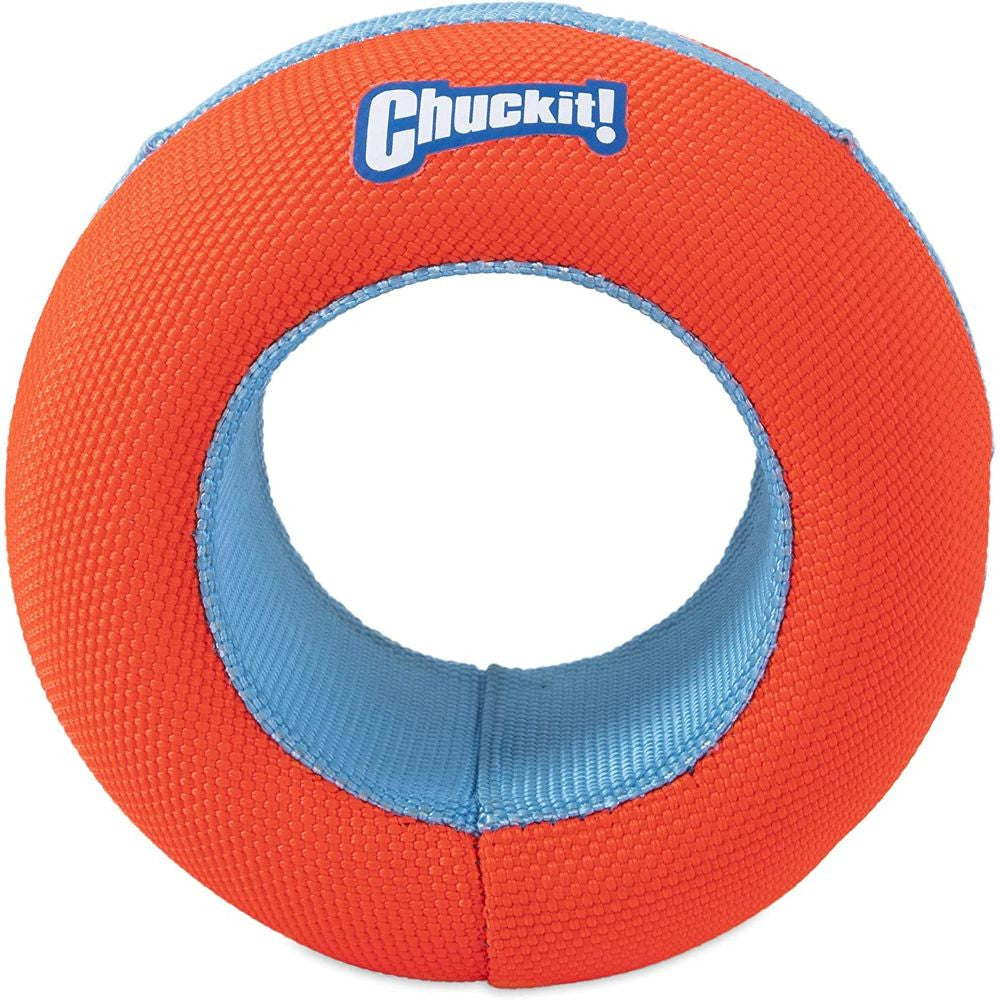 Chuckit! Amphibious Roller Dog Toy in bright orange, designed for water and land play, featuring a lightweight foam core.