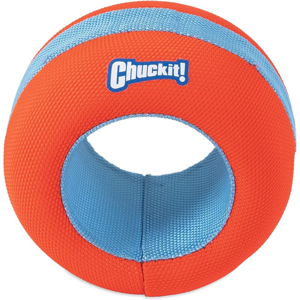 Chuckit! Amphibious Roller Dog Toy in bright orange, designed for water and land play, featuring a lightweight foam core.