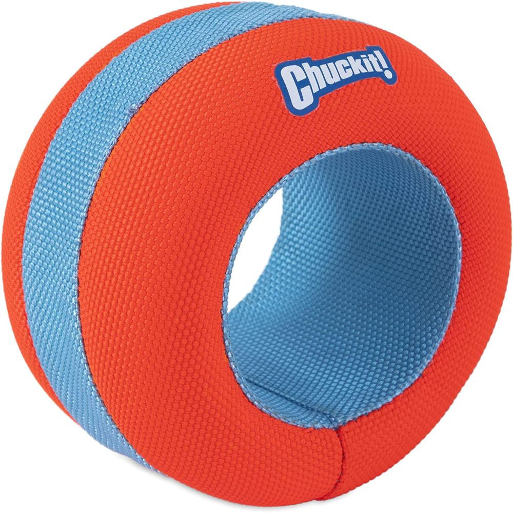 Chuckit! Amphibious Roller Dog Toy in bright orange, designed for water and land play, featuring a lightweight foam core.