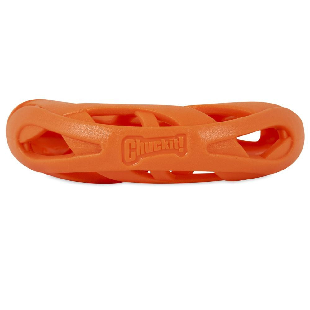 Chuckit! Breathe Right Fetch Wheel Dog Toy in bright orange, designed for healthy airflow and durable play, perfect for fetch games.