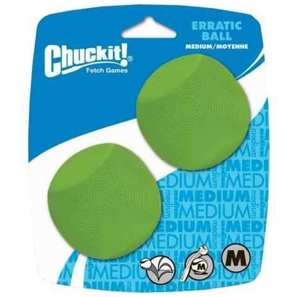 Chuckit! Erratic Ball for Dogs, large size, durable rubber with unique geometric shape for unpredictable bouncing.