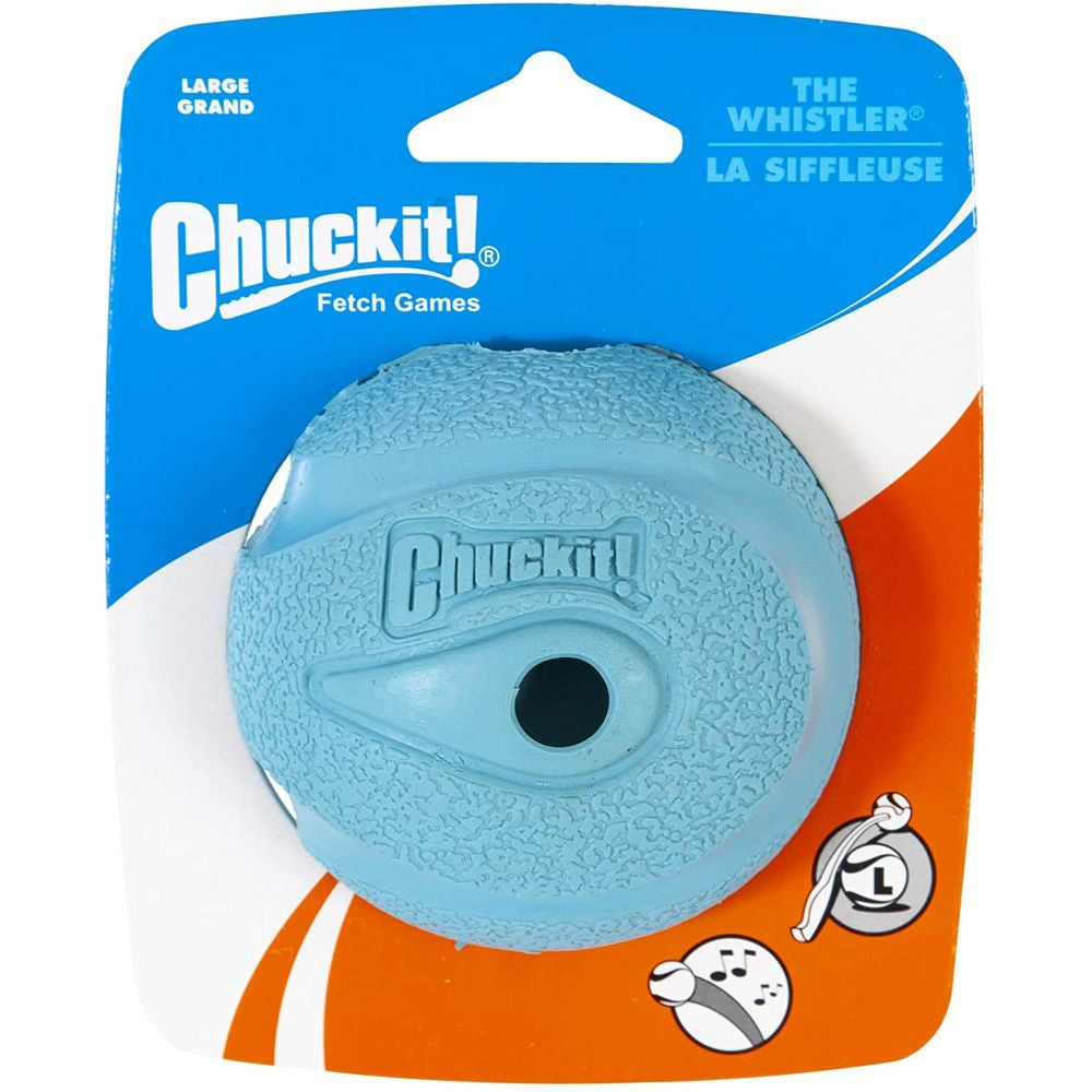 Chuckit! The Whistler Ball Dog Toy in bright color, designed for high-bouncing fetch with whistling sound.