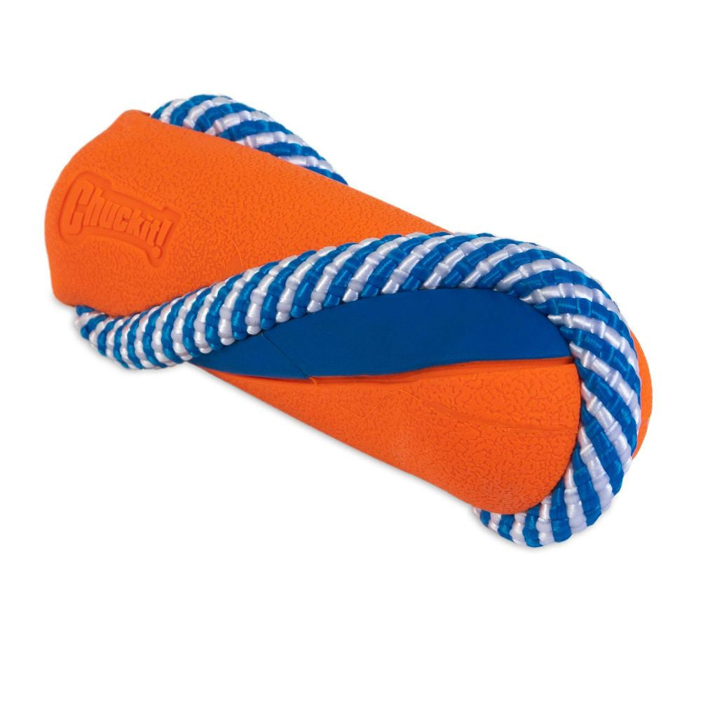 Chuckit! Ultra Bumper Tug Dog Toy featuring a durable rubber ball and a nylon handle, designed for tug-of-war and fetch games.