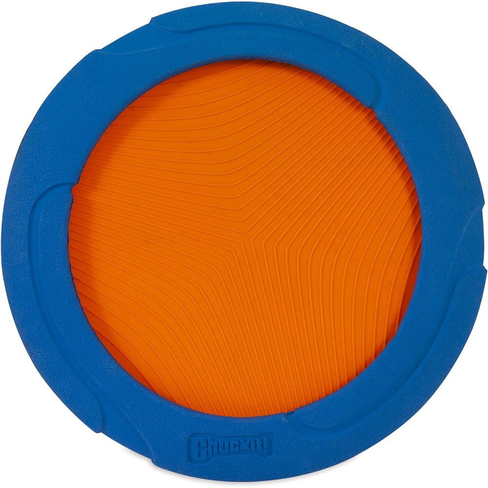 Chuckit! Ultra Flight Fetch Toy for Dogs, featuring a bright color design and durable rubber edge, perfect for outdoor fetch games.