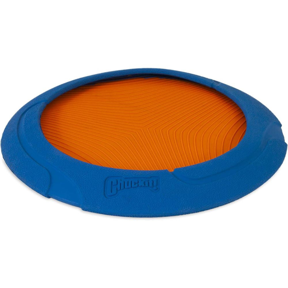 Chuckit! Ultra Flight Fetch Toy for Dogs, featuring a bright color design and durable rubber edge, perfect for outdoor fetch games.