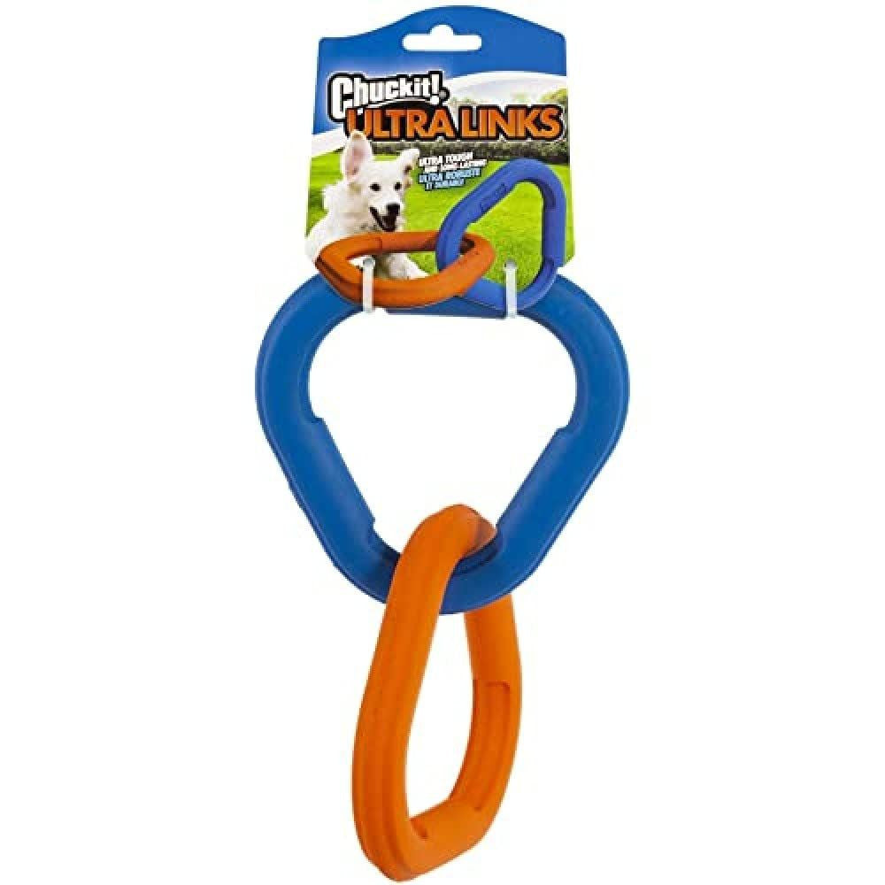 Chuckit! Ultra Links Dog Toy featuring durable rubber construction, designed for tug-of-war games with dogs.