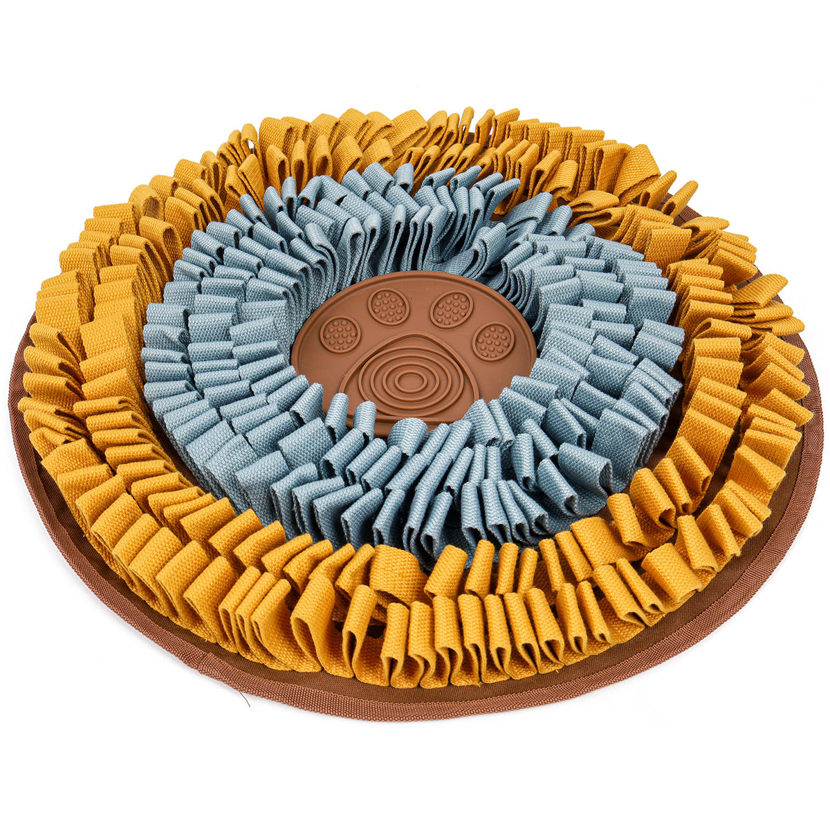 Injoya Cookie Snuffle Feeding Mat designed for dogs, featuring a colorful fabric surface for hiding kibble and a non-slip backing.