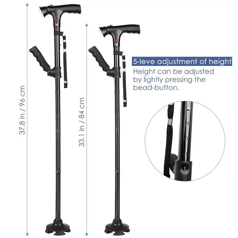 Collapsible Telescopic Folding Cane in various colors, showcasing its lightweight and ergonomic design.