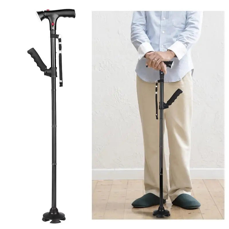 Collapsible Telescopic Folding Cane in various colors, showcasing its lightweight and ergonomic design.
